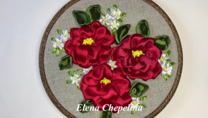 Композиция с цветами вышитая лентами МК