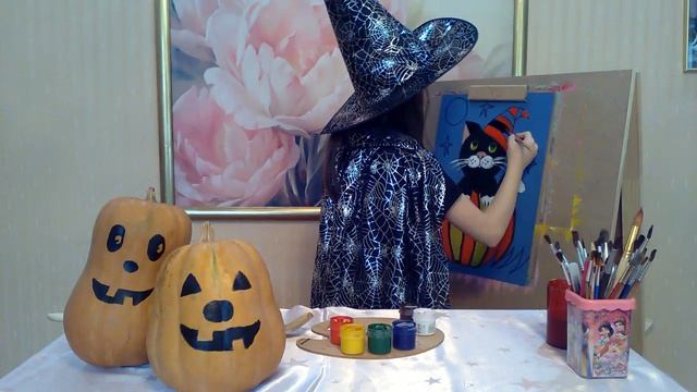 Анютины краски. Рисуем Черного кота. Halloween. смотреть онлайн