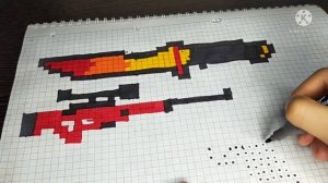 Как нарисовать винтовку с пистолетом по клеточкам
