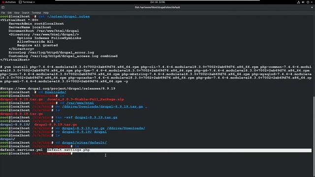 Drupal 8 installation on LAMP stack in redhat/centos 7/8
