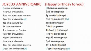 Happy birthday to you (на французском). Произношение и транскрипция.