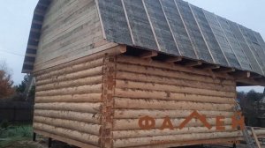 Дом 6х6+3м. выноса под веранду с ломаной мансардной крышей на свайно-винтовом фундаменте #сруб #дом