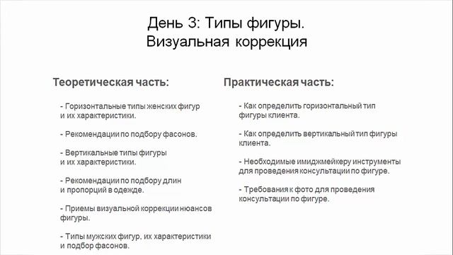 Школа имиджмейкеров / Содержание третьего блока: Типы фигур, визуальная коррекция смотреть онлайн