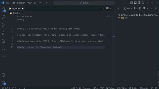 numpy installation in python | machine learning python