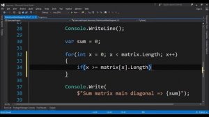 matrix sum main diagonal v2 in c#