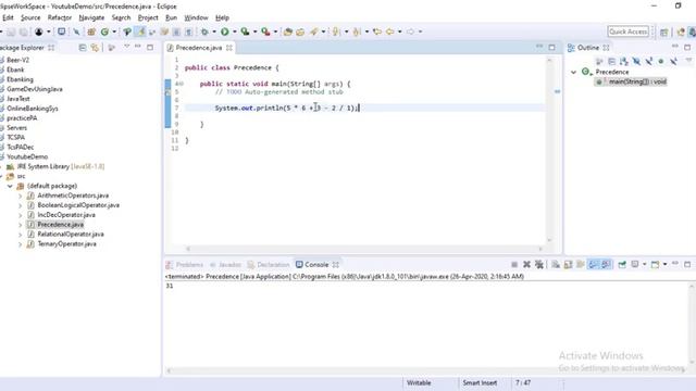 Operator Precedence and Associativity in java