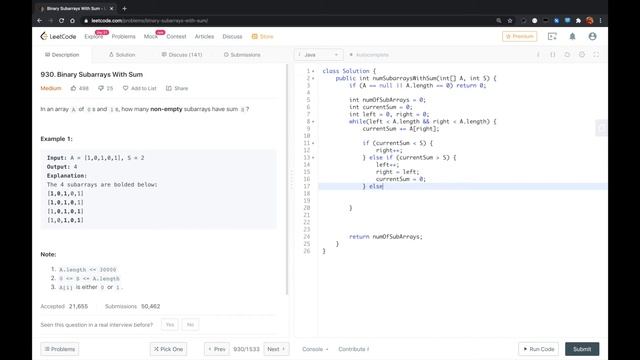 LeetCode - Binary Subarrays With Sum