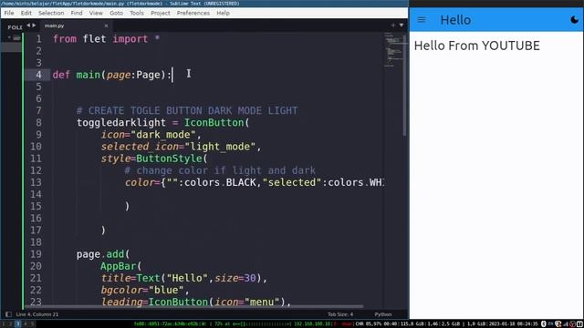 Flet Tutorial - Change Theme Dark or Light Mode