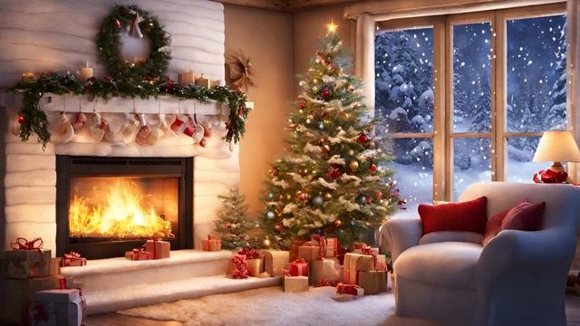 Cozy Christmas Ambience 2024 - Instrumental Christmas Music with Cracking Fireplace