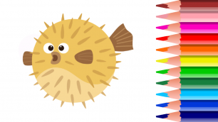 Рисую рыбу-шар. Простой рисунок маркерами и акриловыми карандашами.