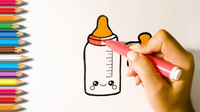 Как нарисовать БУТЫЛОЧКУ и СОСКУ. Раскраска для детей БУТЫЛОЧКА. Мультик - раскраска. Учим цвета смотреть онлайн