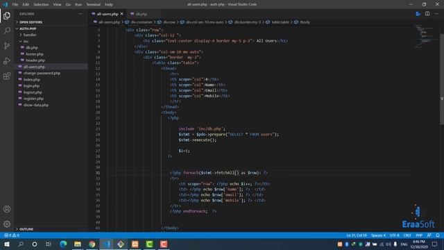 php project - registration system using php and mysql -  get all users