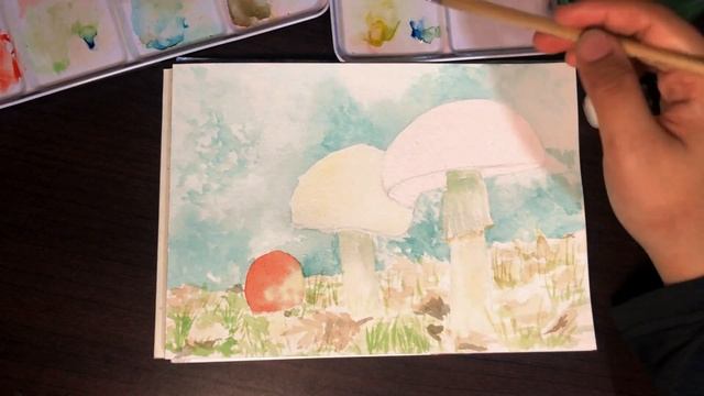 RED MUSHROOMS (Amanita Muscaria) ILLUSTRATION IN WATERCOLOUR смотреть онлайн