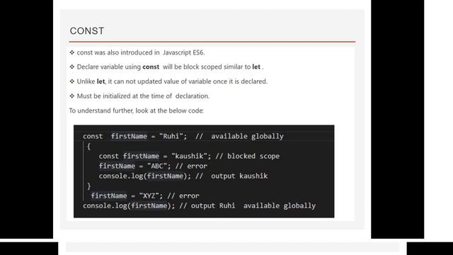 Javscript Var vs Let vs Const