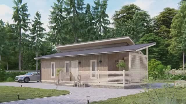 Одноэтажный каркасный дом Омолон 7х10 с разноуровневой кровлей