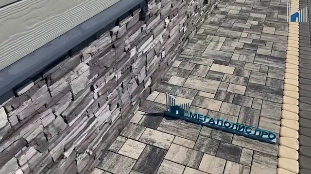 Сочетание серых оттенков тротуарной плитки Бавария и цокольного камня White Hills