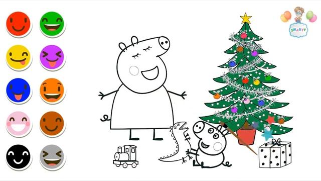 #Раскраска #Мультик Свинка Пеппа - Новый Год - #Учимцвета Раскрашивая Раскраски Для Детей