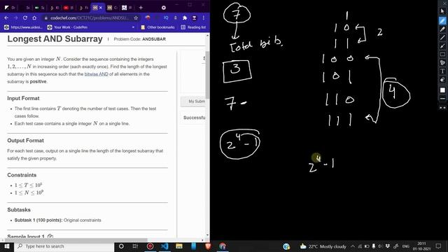 Longest AND Subarray (ANDSUBAR) |  Codechef Long October | October Challenge 2021 Division 3 (Rated