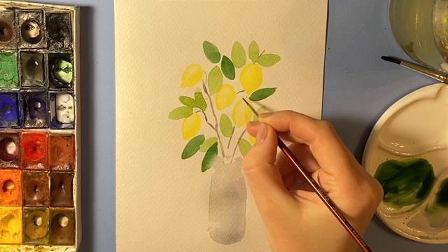 Рисуем букет с лимонами на ветке. Акварель для начинающих смотреть онлайн