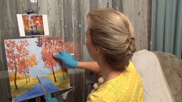 Влюбленная пара под зонтом. Осенний пейзаж. Часть 2. смотреть онлайн