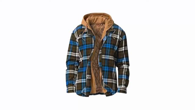 Men's Thick Flannel Sherpa Lined Plaid Hooded Shirt Casual Jacket Модная мужская толстовка на молни смотреть онлайн