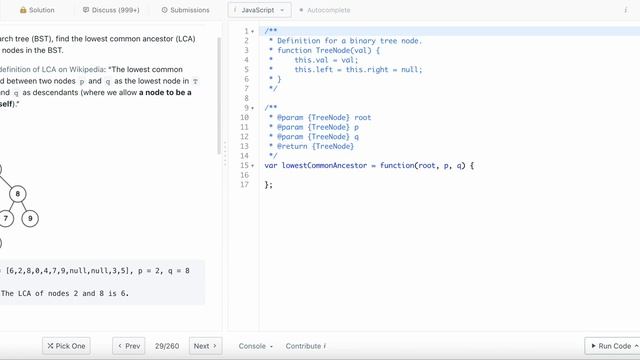 235. Lowest Common Ancestor of a Binary Search Tree | JavaScript | Recursion | LeetCode 75 | Easy
