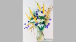 Акварель по сырому. Этюд полевых цветов.