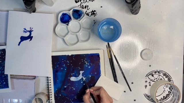 Уроки рисования акварелью. Олень со звездами. смотреть онлайн