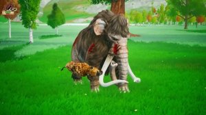 Monster Lion Mammoth Attacks Cow Cartoon Buffalo Saved By Giant Bull, Woolly Mammoth Elephant