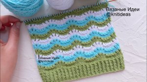 Узор Трехцветные волны спицами!
