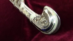 Кованая шашка азиатского типа с двудольным клинком и прибором из серебра фирмы "Назаров и Калибр"