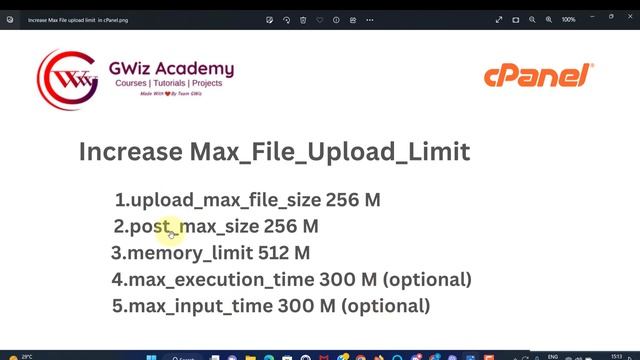 Increase max file size upload limit on cPanel | Increase file upload limit | Hindi | GWiz Academy