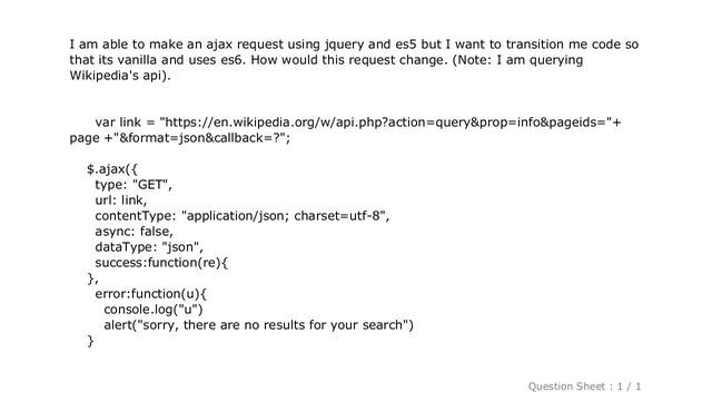 jQuery : Ajax request in es6 vanilla javascript