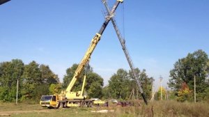 Монтаж опоры 30 метров краном г/п 100 тонн, часть 1