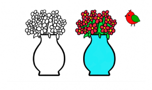 Как нарисовать рисунок раскраску цветы в вазе подарок маме на 8 марта детям в детский сад и школу