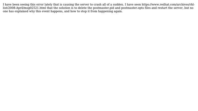 Databases: Pre-existing shared memory block (key 5432001, ID 32768) is still in use смотреть онлайн