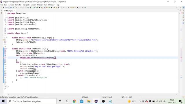 throw Exception Java | Java Tutorial für Fortgeschrittene