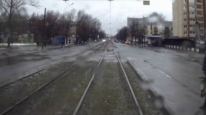 Трамвай, 1-й маршрут. Вид из кабины.  Ярославль.