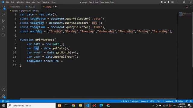 Add Date, Day & Time To Your Website Using JavaScript | HTML CSS JavaScript Project |
