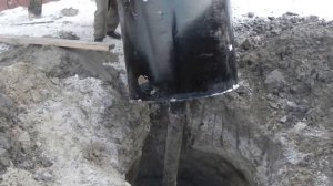 Установка кессона зимой