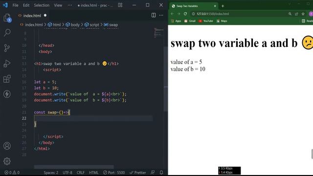 Swap Two Variables JavaScript Program || JS program Series in 2022