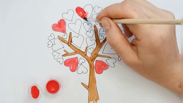 Как нарисовать дерево в сердечках/мультик раскраска для детей / раскраски малышам