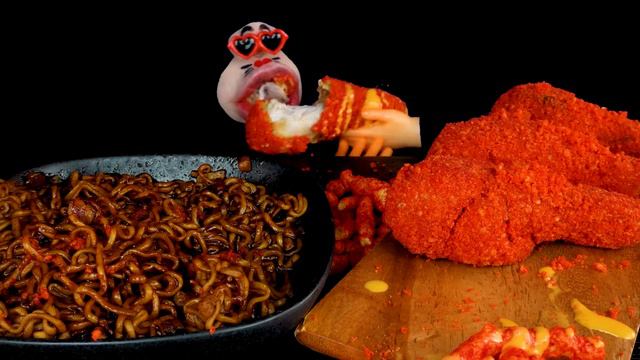 ASMR MUKBANG Cheetos Cheese Chicken & Black Bean Noodles EATING SHOW (4K) смотреть онлайн