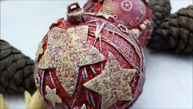 Mixed Media Christmas decorations / Микс Медиа ёлочные шары в красных тонах смотреть онлайн