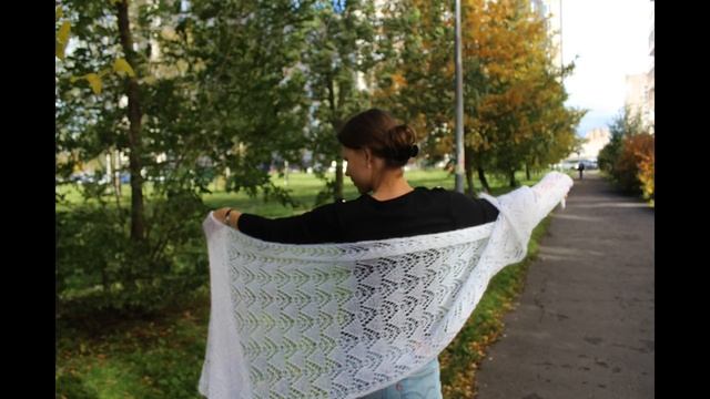 Вязание спицами:простой, ажурный палантин из мохера.Seam angora fine ,мое мнение о пряже. смотреть онлайн