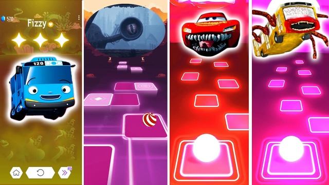 Tayo The Little Bus VS Siren Head VS Lightning Mcqueen VS Bus Eater | Tiles Hop EDM Rush