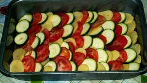 Кабачки с картошкой и помидорами