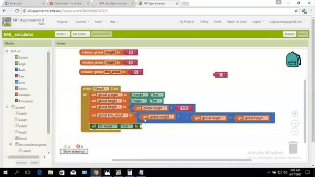 How to make a BMI calculator by App Inventor  MIT App Inventor