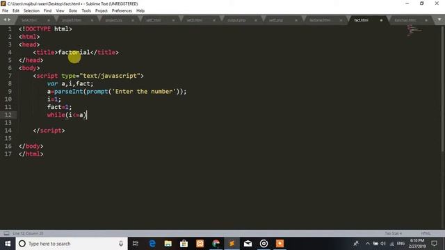 Calculate Factorial using javascript and HTML
