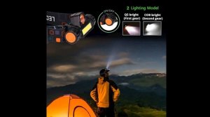 Налобный фонарь, светодиодный, водонепроницаемый, с 2 режимами работы, магнитом и встроенным